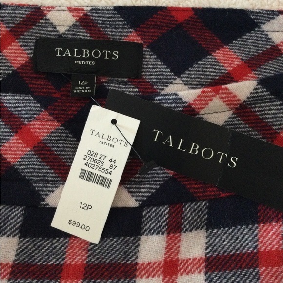 Talbots A-line Plaid Wool Blend Skirt size 12P. Red/Blue/Cream. Lining is Blue - Picture 7 of 7